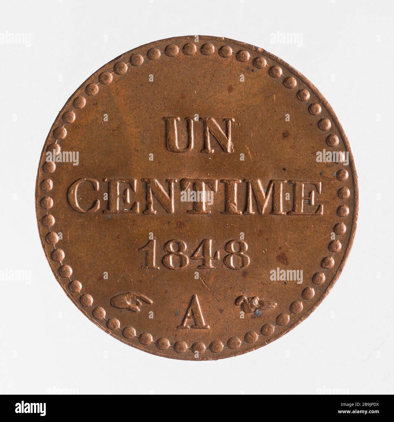 Parte di un centesimo della seconda Repubblica, 1849 Augustin Dupré (1748-1833). Pièce de un centime de la Deuxième République, 1849. Cuivre. 1848. Parigi, musée Carnavalet. Foto Stock