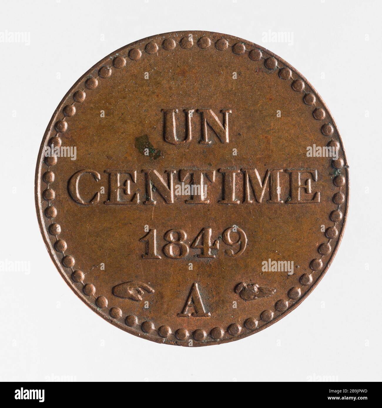 Parte di un centesimo della seconda Repubblica, 1849 Augustin Dupré (1748-1833). Pièce de un centime de la Deuxième République, 1849. Cuivre. 1848. Parigi, musée Carnavalet. Foto Stock