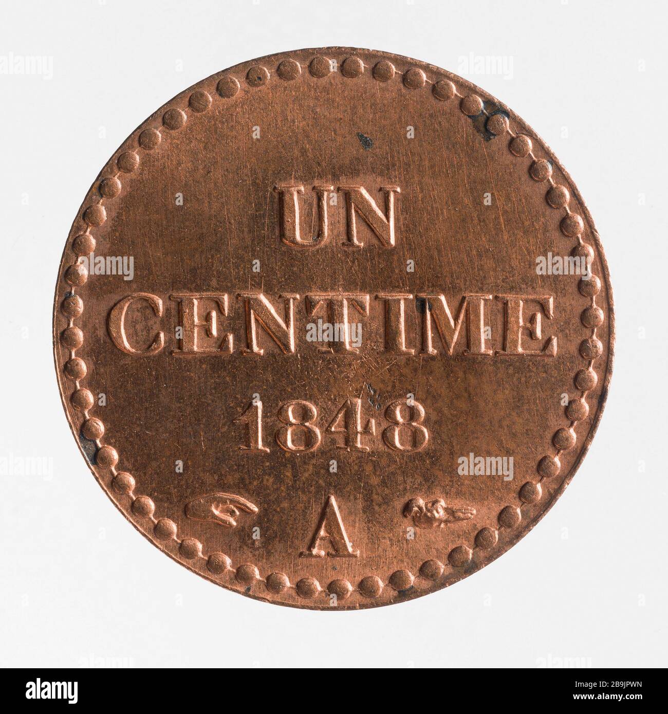Parte di un centesimo della seconda Repubblica, 1849 Augustin Dupré (1748-1833). Pièce de un centime de la Deuxième République, 1849. Cuivre. 1848. Parigi, musée Carnavalet. Foto Stock