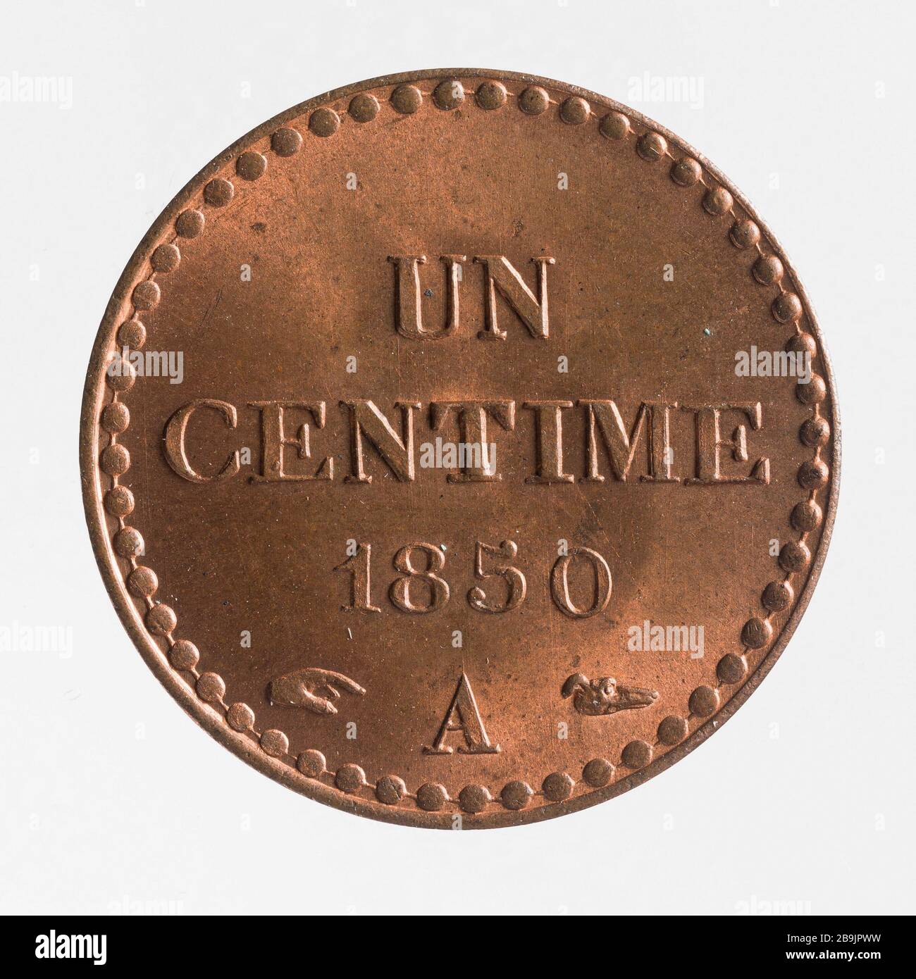 Parte di un centesimo della seconda Repubblica, 1850 Augustin Dupré (1748-1833). Pièce de un centime de la Deuxième République. Cuivre. 1850. Parigi, musée Carnavalet. Foto Stock
