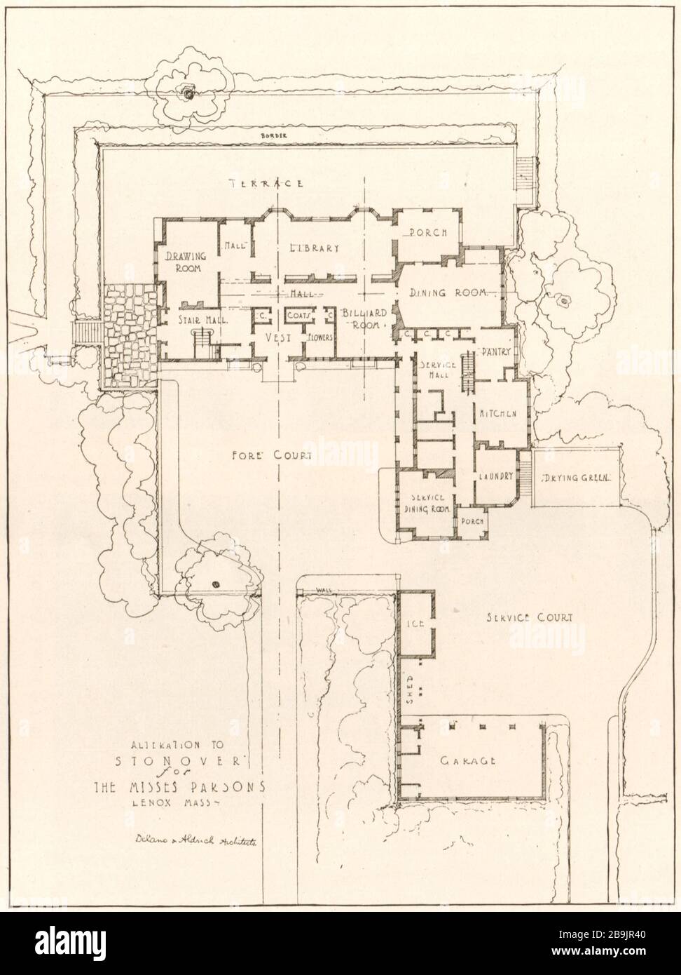 Modifica a 'Stonover', residenza dei misses Parsons, Lenox, Massachusetts. Delano & Aldrich, Architetti (1921) Foto Stock