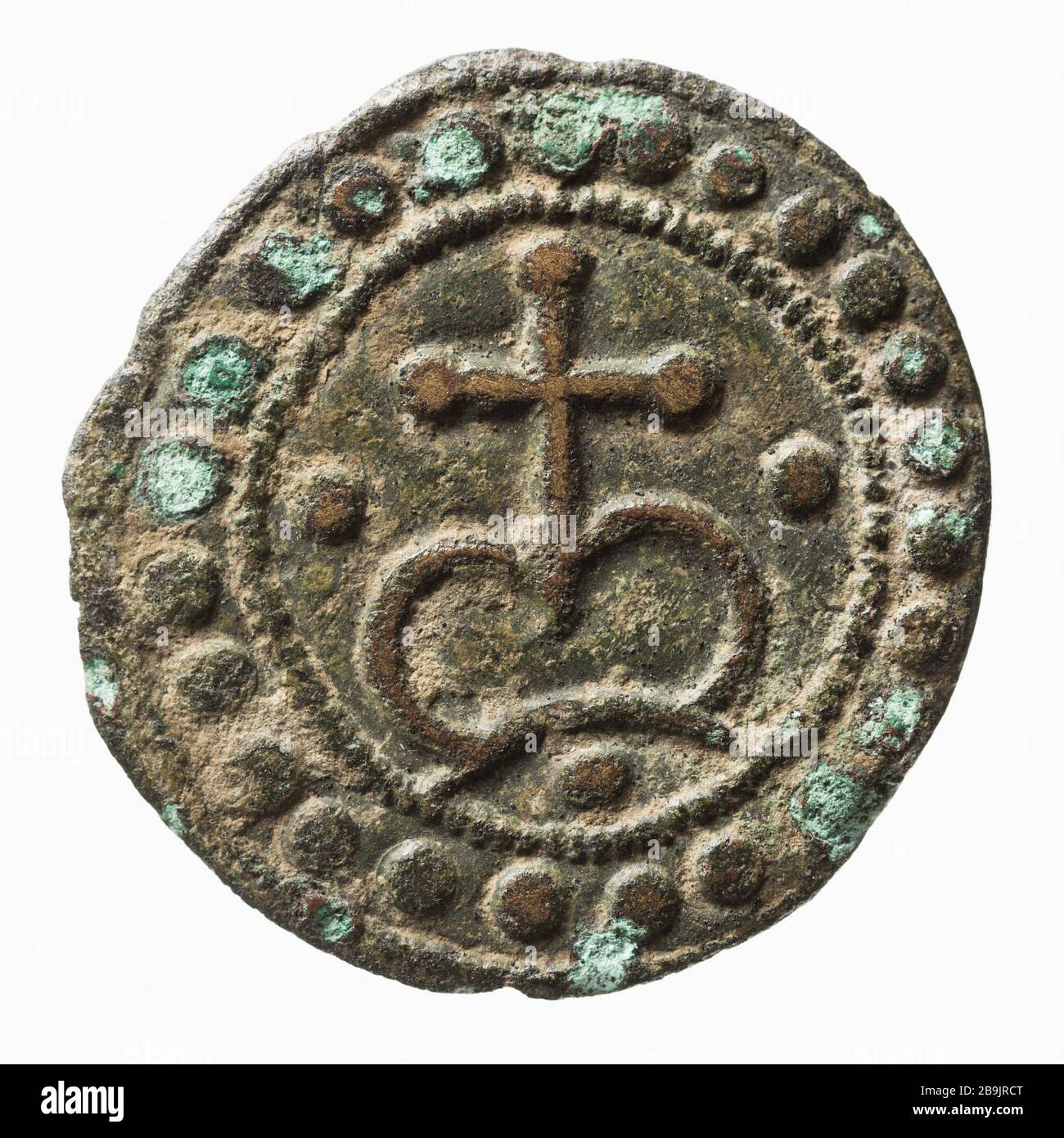 Conto simbolico Anonyme longobardo XIII-XV secolo. "Jeton de compte lombard, XIII-XVe siècle". Laiton. 1200-1400. Parigi, musée Carnavalet. Foto Stock