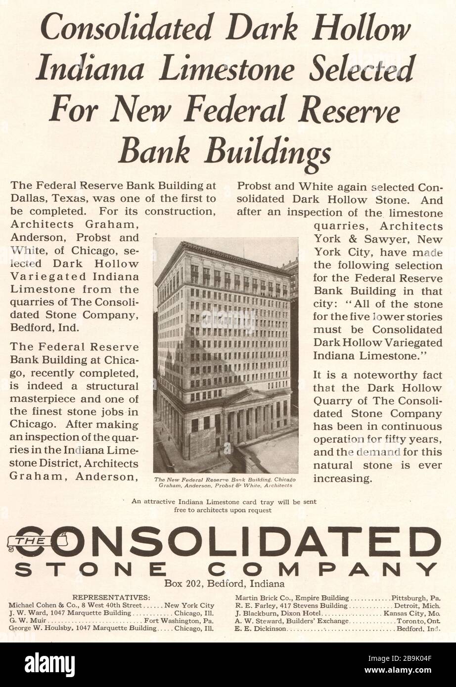Calcare dell'Indiana. Edificio della Federal Reserve Bank, Chicago. Graham Anderson Probst White, Architetti. Consolidated Stone Co., Bedford, Indiana (1922) Foto Stock