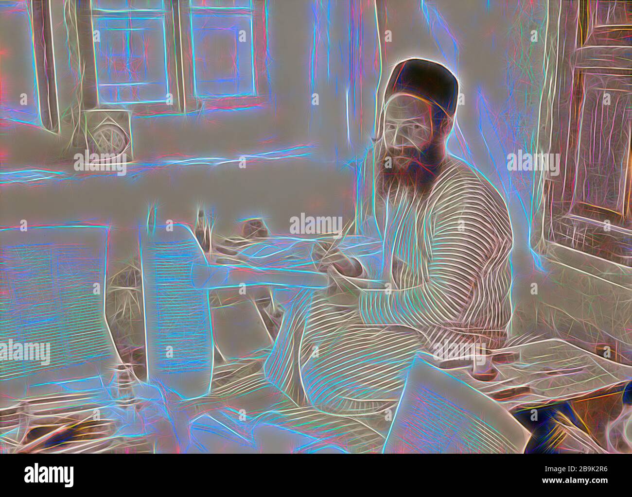 Ebrea ortodossa scriba, Shlomo Washadi scrivendo la Torah su pergamena 1934, Medio Oriente, Israele e/o la Palestina Foto Stock