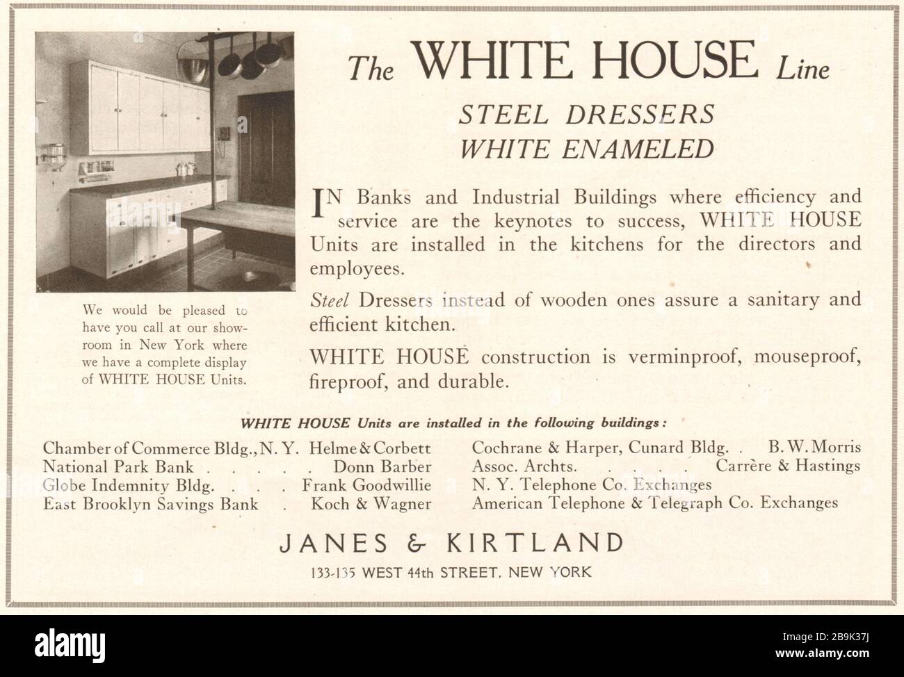 La linea White House. Medicazioni in acciaio smaltate. Janes & Kirtland 133-135 West 44th Street, New York (1922) Foto Stock