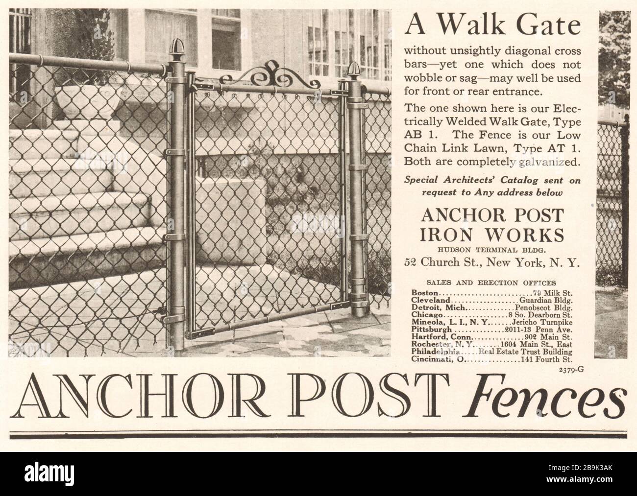 Un cancello a piedi. Ancorare le recinzioni dei pali. Anchor Post Iron Works, 52 Church St., New York, New York (1922) Foto Stock