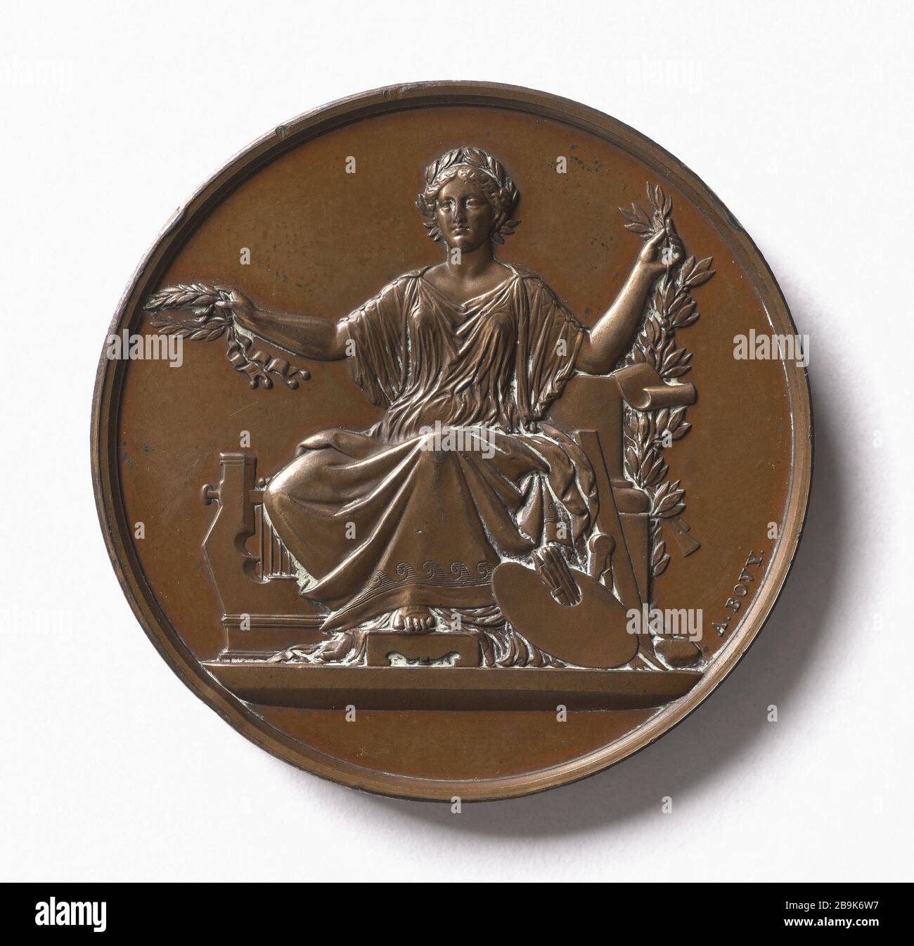 Accessit terza medaglia di pianoforte e declamazione Conservatorio assegnato Rembielinski 1852 Antoine Bovy (1795-1877). Troisième médaille accesssit de piano du Conservatoire de musique et de déclamation attribuée à Rembielinski. Cuivre, 1852. Parigi, musée Carnavalet. Foto Stock