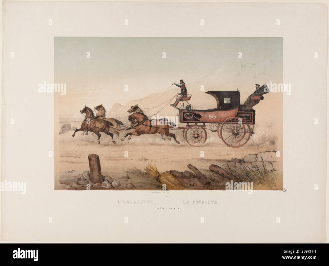 Il corriere Jean-Victor Adam, dit Victor Adam (1801-1866). 'L'estafette'. Lithographie coloriée avec rehuts de gomme arabique. Parigi, musée Carnavalet. Foto Stock