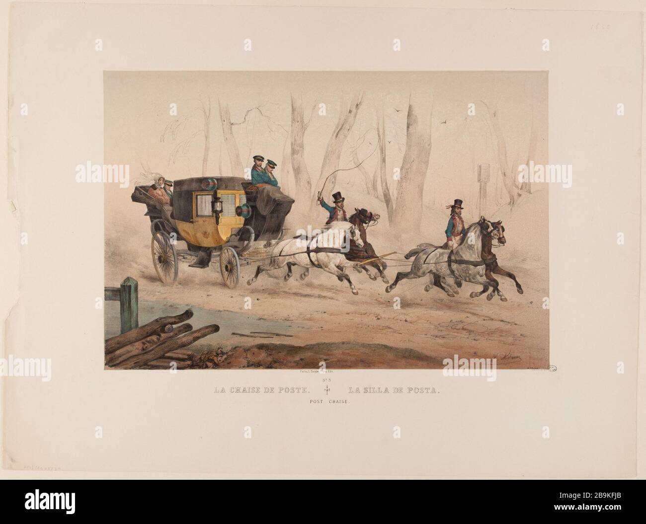 La chaise Jean-Victor Adam, dit Victor Adam (1801-1866). "La chaise de poste". Lithographie coloriée avec rehuts de gomme arabique. Parigi, musée Carnavalet. Foto Stock