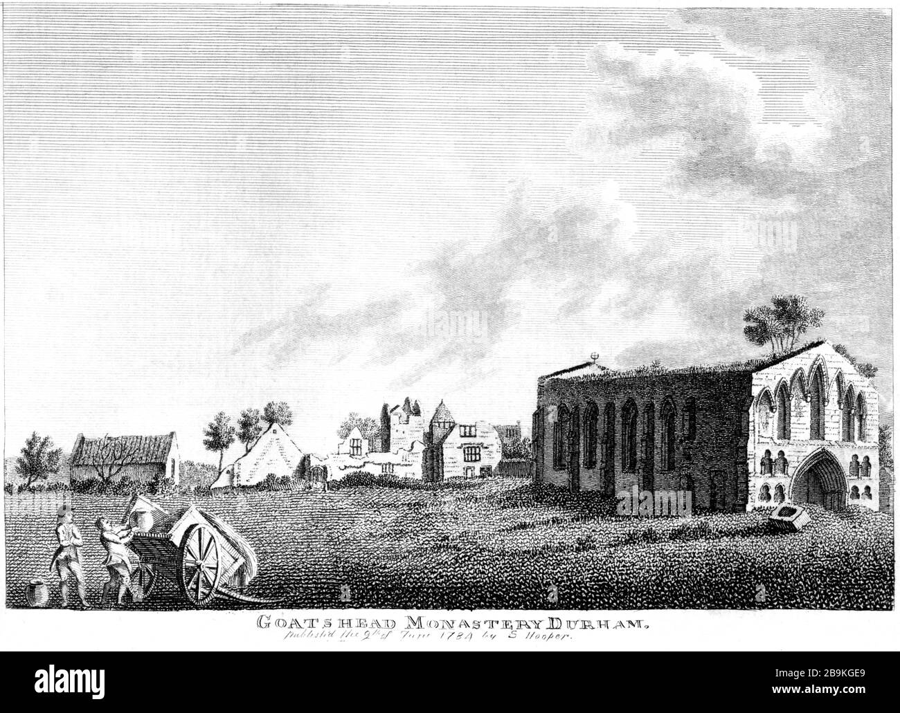 Un'incisione di Goatshead o del Monastero di Gateside 1784 (Gateshead) Durham scannerizzato ad alta risoluzione da un libro pubblicato intorno al 1786. Foto Stock