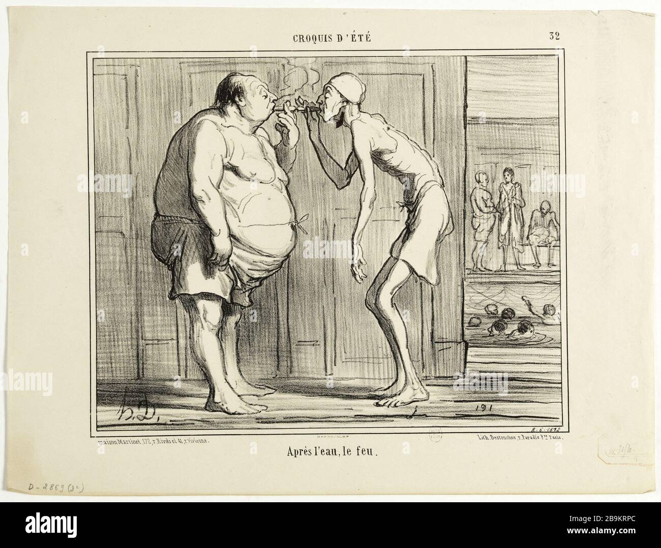 Schizzo estivo, 32. n ° dopo l'acqua, fuoco Honoré Daumier (1808-1879). Croquis d'été, n°32. Après l'eau, le feu. Lithographie en noir. Parigi, musée Carnavalet. Foto Stock