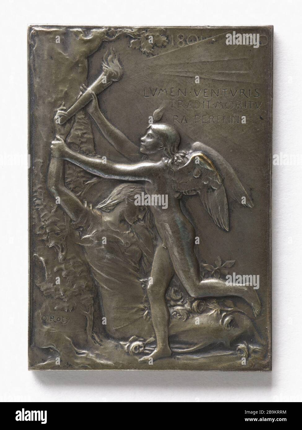 Lapide commemorativa dell'esposizione mondiale Louis Oscar Roty del 1900 (1846-1911). Plaquette commémorative de l'Exposition universelle de 1900. Argenté di bronzo, 1900. Parigi, musée Carnavalet. Foto Stock