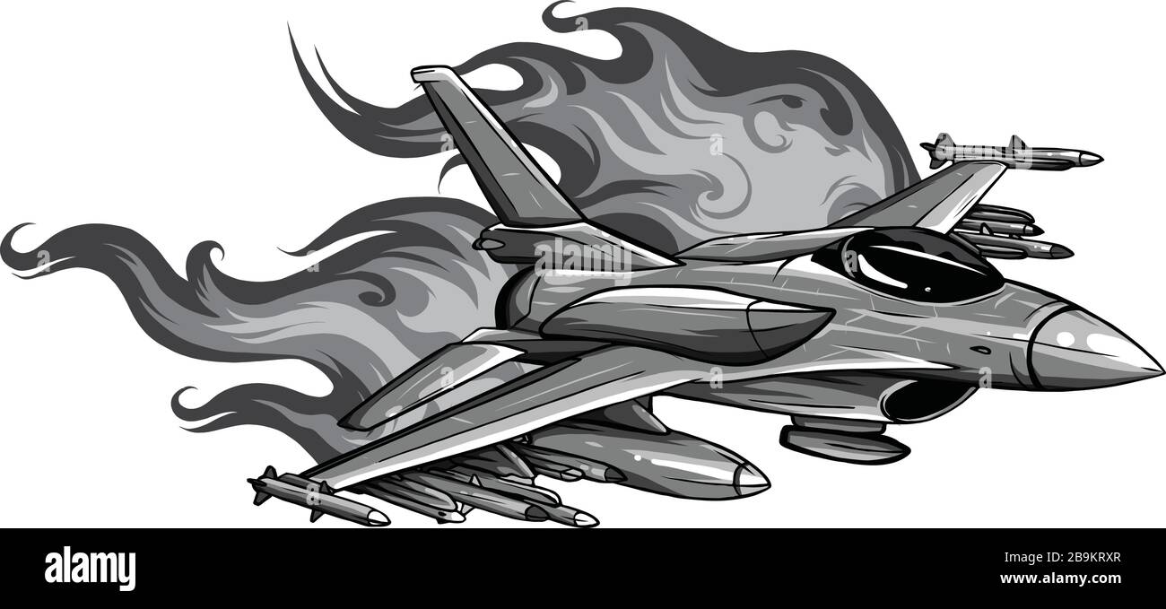 Aerei Jet Fighter, arte di disegno di illustrazione vettoriale Illustrazione Vettoriale
