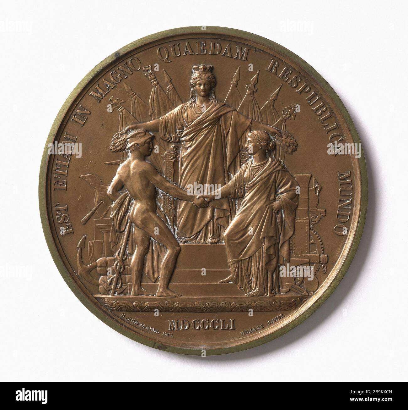 La prima medaglia del cliché dell'esposizione universale di Londra 1851 Hippolyte Bonnardel (1824-1856). Cliché de la première médaille de l'Exposition universelle de Londres, 1851. Laiton cuivré, cerclage de laiton doré, 1851. Parigi, musée Carnavalet. Foto Stock