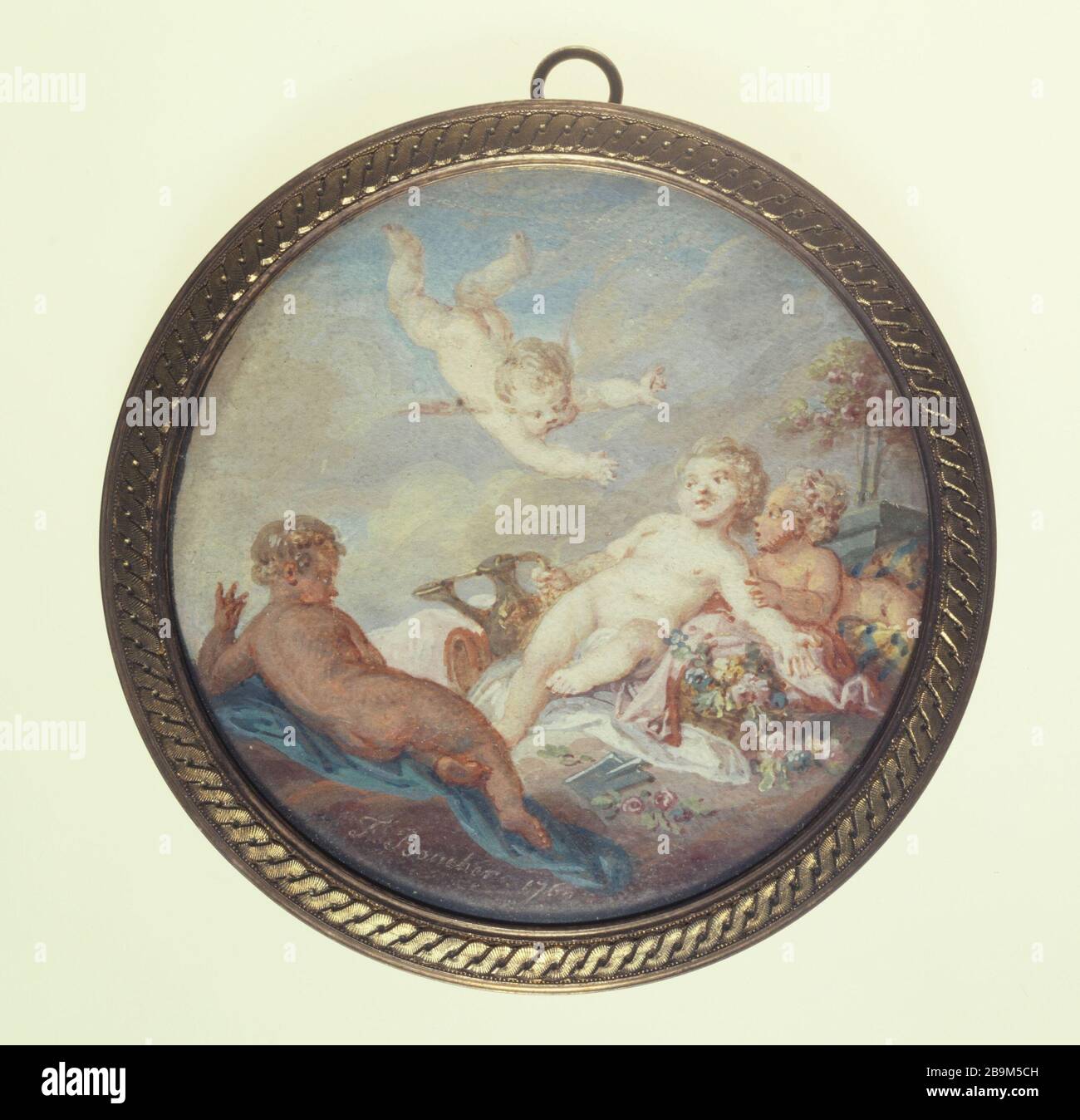 L'amore dei giardinieri (parte di un insieme di nove stadiazione circolare in miniatura ama rappresentare le allegorie delle arti e delle stagioni). Ecole française, manière de François Boucher (1703-1770). Amours jardiniers (élément d'un ensemble de neuf miniature cirrotaires metant en scène des Amours et représentant des allégories des Arts et des Saisons). Aquarelle et gouache sur papier. XIXème siècle. Parigi, museo Cognacq-Jay. Foto Stock L'amore dei giardinieri (parte di un insieme di nove stadiazione circolare in miniatura ama rappresentare le allegorie delle arti e delle stagioni). Ecole française, manière de François Boucher (1703-1770). Amours jardiniers (élément d'un ensemble de neuf miniature cirrotaires metant en scène des Amours et représentant des allégories des Arts et des Saisons). Aquarelle et gouache sur papier. XIXème siècle. Parigi, museo Cognacq-Jay. Foto Stock