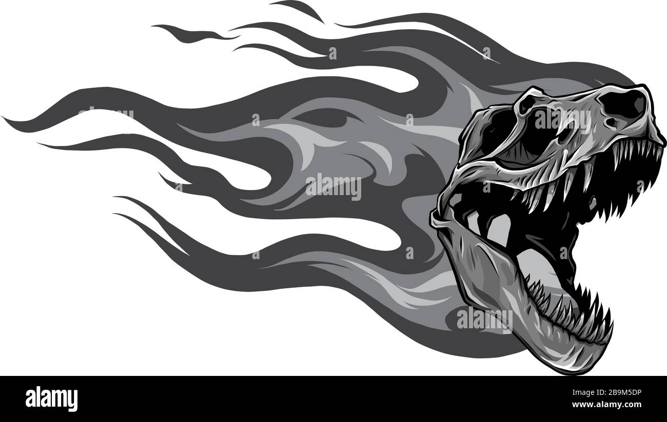Cranio dinosauro monocromatico. Disegno del vettore del cranio T-Rex Illustrazione Vettoriale