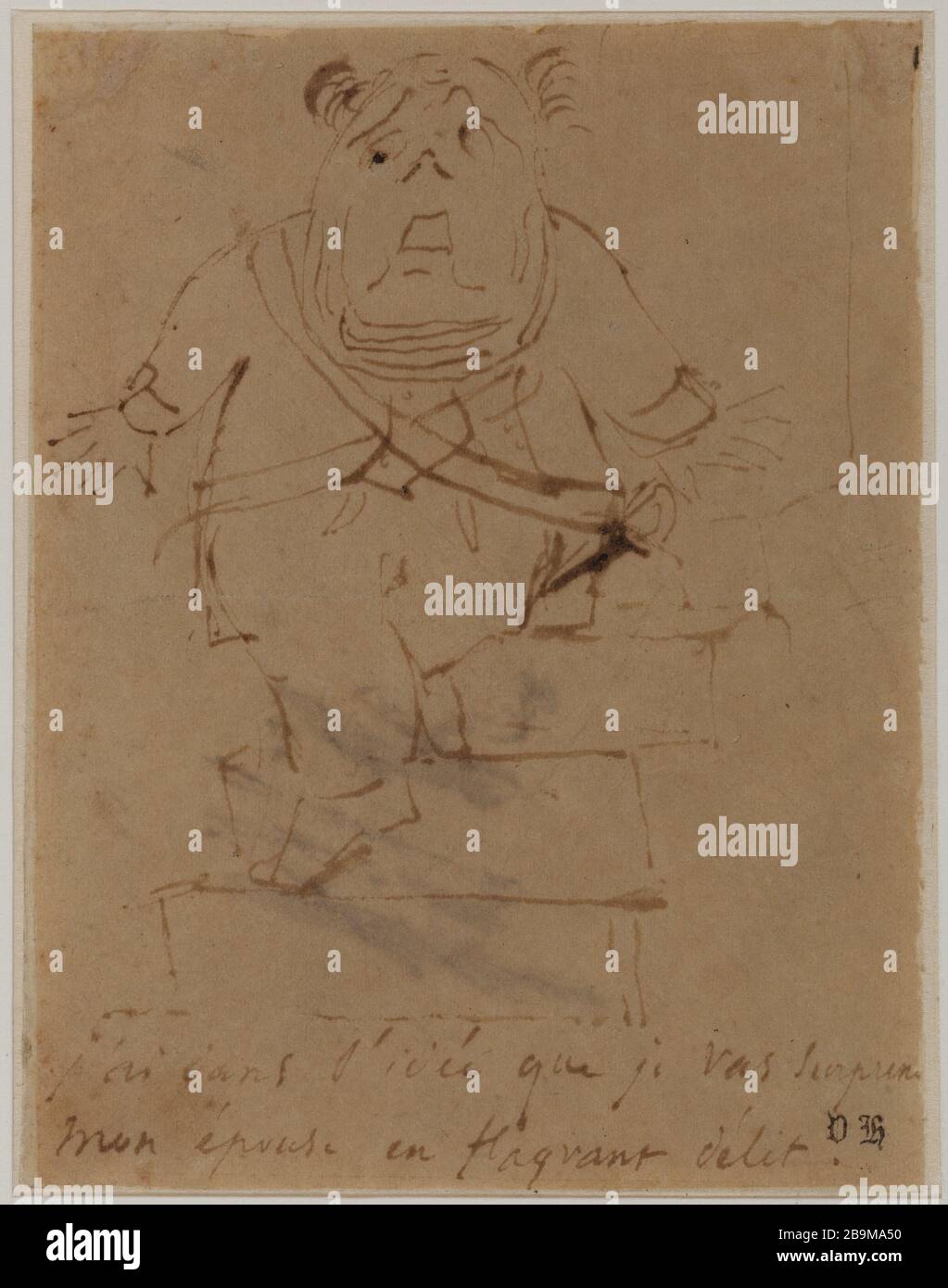 Ho un'idea che sorprenderò mia moglie con le mani rosse. '(marito o indignato) Victor Hugo. ''J'ai dans l'idée que je vas surprendre mon épouse en flagrant délit.' (ou Mari outragé)'. Plume et encre brune sur papier vélin. Vers 1835-1840. Parigi, Maison de Victor Hugo. Foto Stock