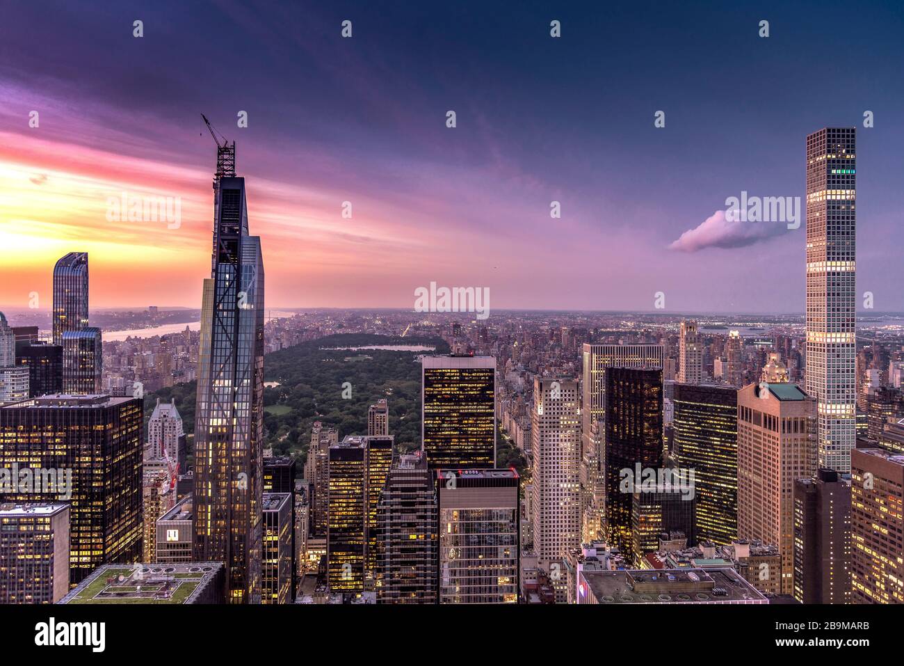 Vista aerea di Central Park a New York City al tramonto Foto Stock