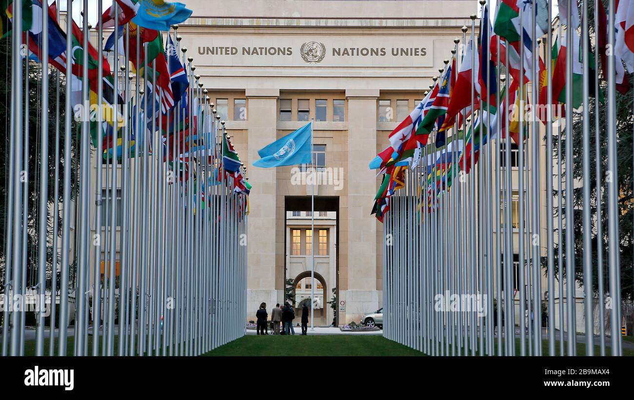 L'Ufficio delle Nazioni Unite di Ginevra, situato nell'edificio del Palais des Nations costruito per la Lega delle Nazioni tra il 1929 e il 1938 a Ginevra Foto Stock