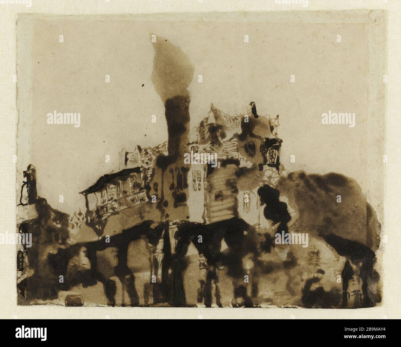 CITTÀ A BALCONE Victor Hugo (1802-1885). "La Ville aux balcons". Plume et lavis d'encre brune. Parigi, Maison de Victor Hugo. Foto Stock