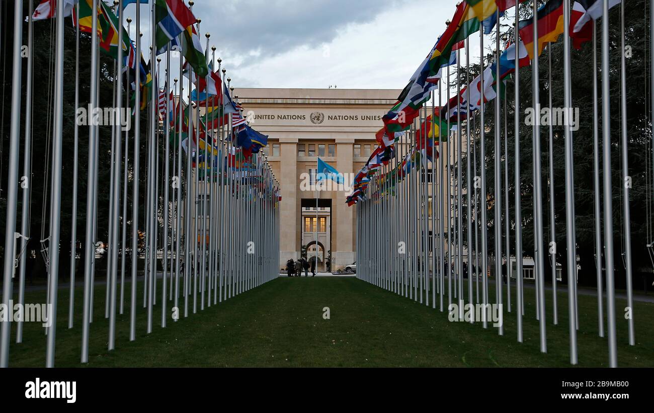 L'Ufficio delle Nazioni Unite di Ginevra, situato nell'edificio del Palais des Nations costruito per la Lega delle Nazioni tra il 1929 e il 1938 a Ginevra Foto Stock