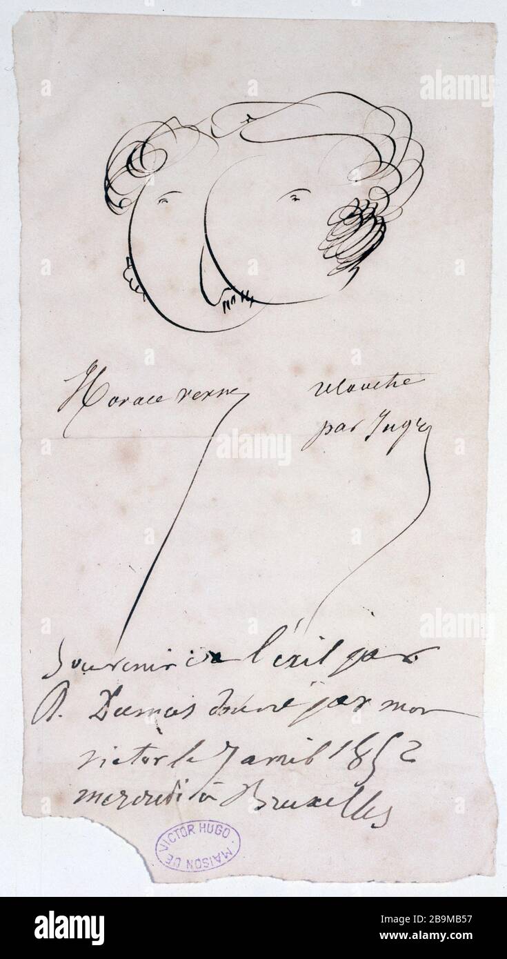 ALBUM CON ANNUNCIO JULIETTE DROUET Victor Hugo (1802-1885). Album AYant appartenu à Juliette Drouet : Horace Vernet, retouche (folio 32). Parigi, Maison de Victor Hugo. Foto Stock