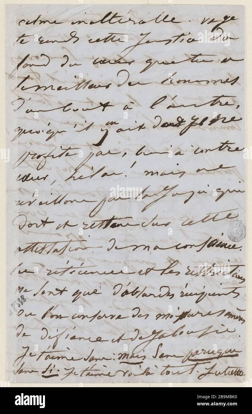9:00 Domenica mattina 17 febbraio [1850] Juliette Drouet a Victor Hugo ; 17 fevrier dimanche matin 9h [1850] ; Maison Victor Hugo - Parigi Foto Stock