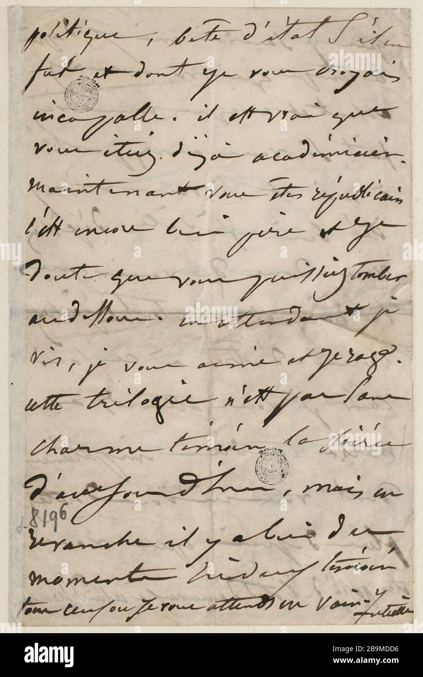 Aprile 27 7 am Venerdì mattina [1849] Juliette Drouet a Victor Hugo ; 27 avril vendredi matin 7h [1849] ; Maison Victor Hugo - Parigi Foto Stock