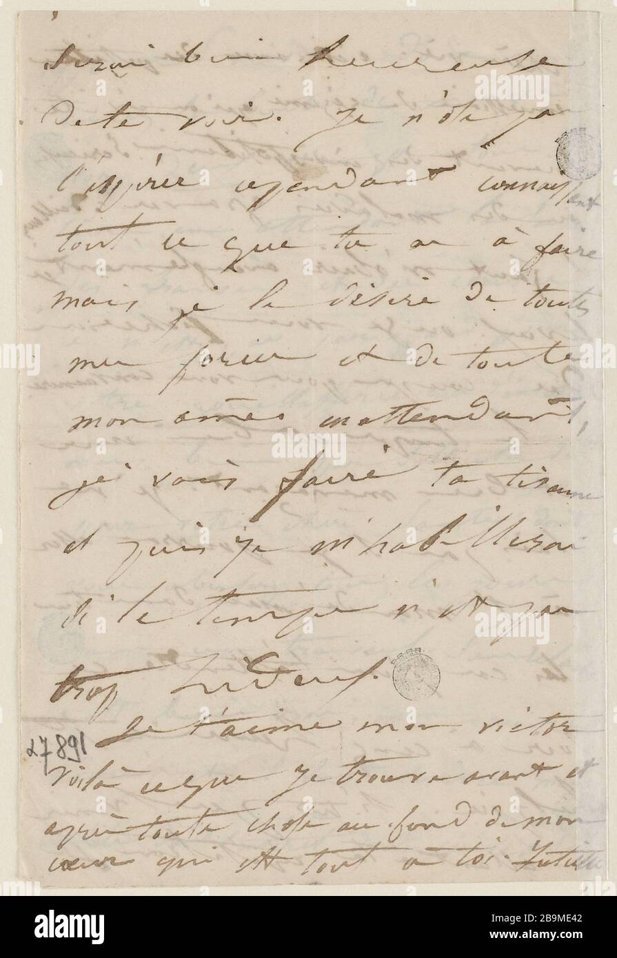 Aprile 27 9 am Martedì mattina [1847] Juliette Drouet a Victor Hugo ; 27 avril mardi matin 9h [1847] ; Maison Victor Hugo - Parigi Foto Stock