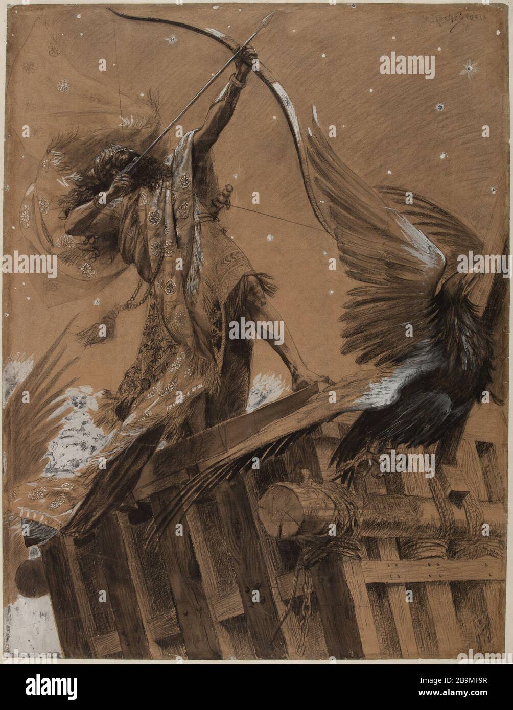 NEMROD Georges Antoine Rochegrosse. "NEMROD". (La fin de Satana, i,i). Pierre noire, crayon grafite, gouache sur papier. Années 1880. Parigi, Maison de Victor Hugo. Foto Stock