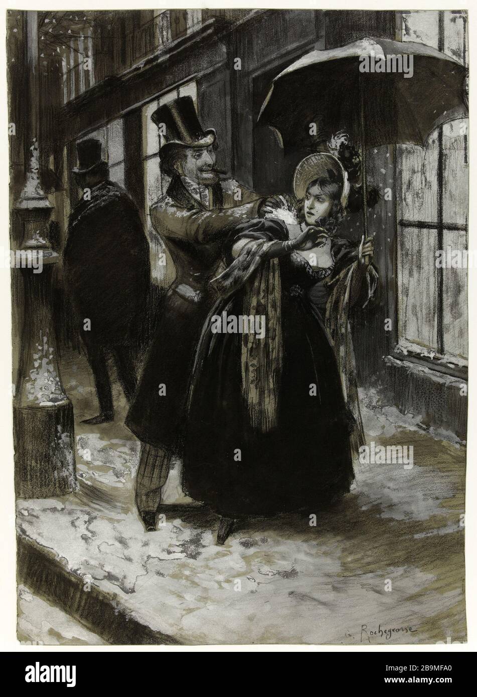 Origine di Fantine. Les Miserables, i, V, XII-XIII Georges-Antoine Rochegrosse (1859-1938). "Origine de Fantine. Les Misérables, i, V, XII-XIII'. Aquarelle, pierre noire et rehauts de gouache blanche sur papier. Parigi, Maison de Victor Hugo. Foto Stock