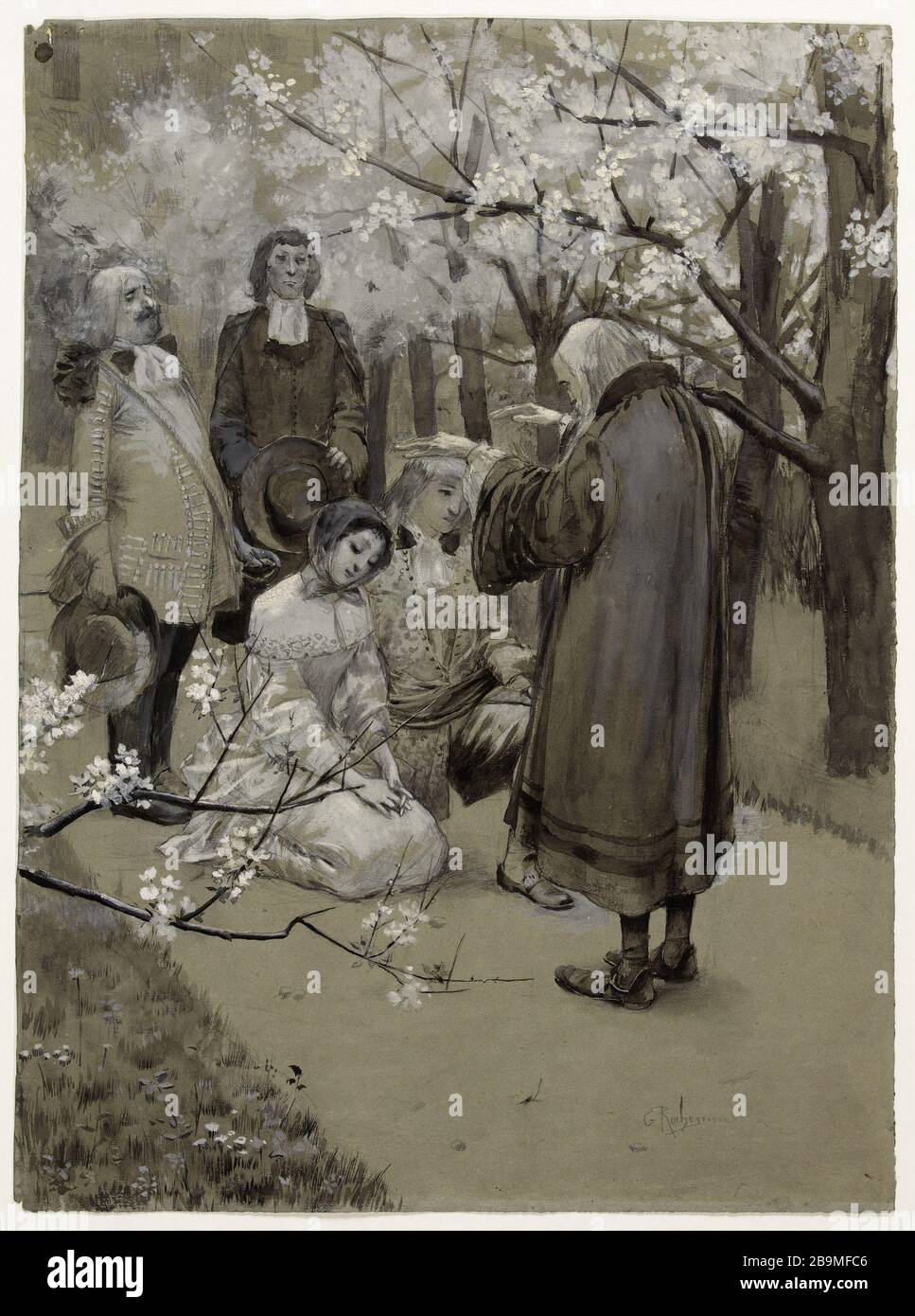 La benedizione Georges-Antoine Rochegrosse (1859-1938), peintre et Illustrateur français. La bénédiction. Miniera di grafite, lavis et gouache. 1884. Parigi, Maison de Victor Hugo. Foto Stock