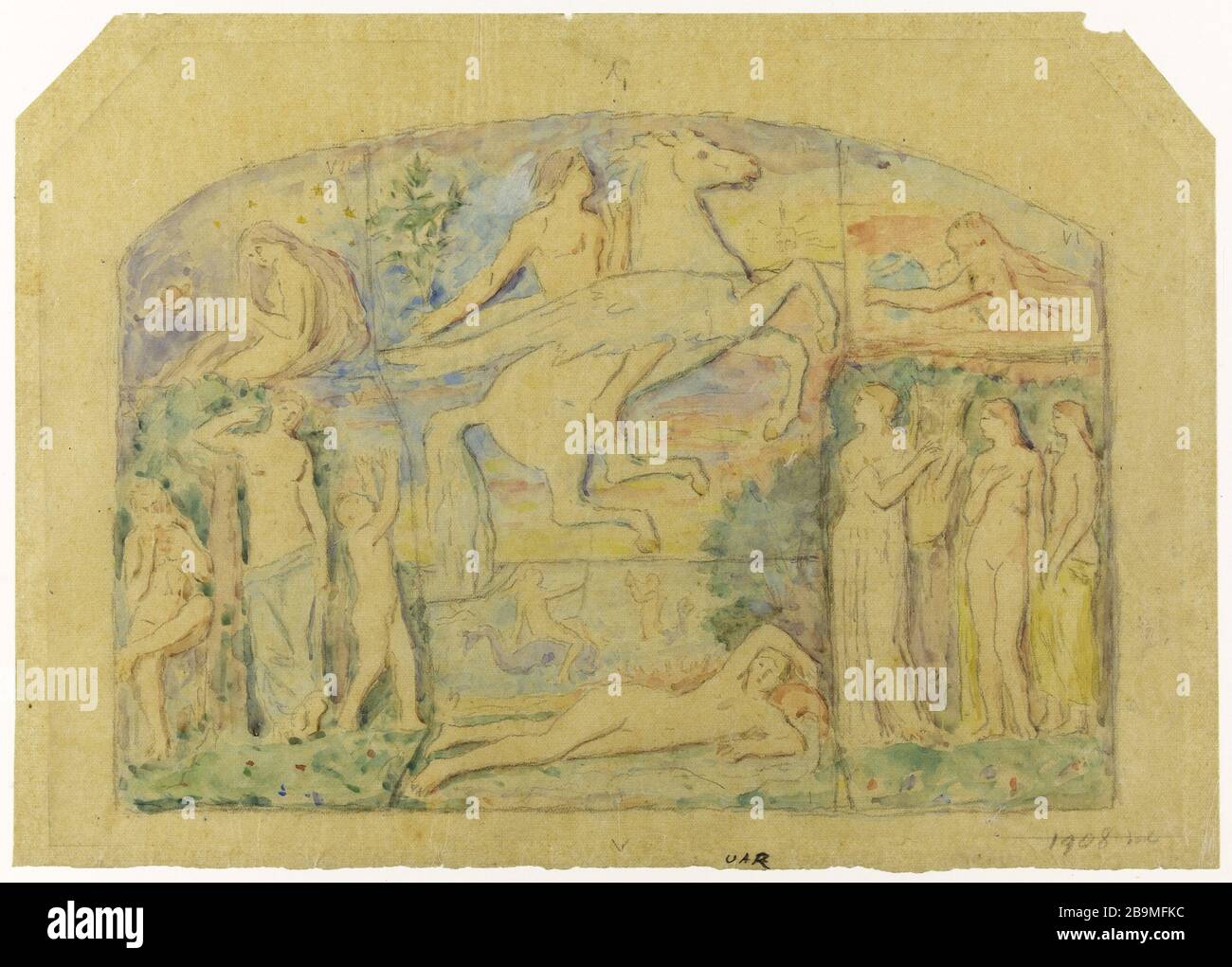 Schizzo per l'apoteosi di Victor Hugo Henry Cros (1856-1910). "Esquisse pour l'apothéose de Victor Hugo". Acquarelle, miniera di grafite sur papier calque. Vers 1902. Parigi, Maison de Victor Hugo. Foto Stock