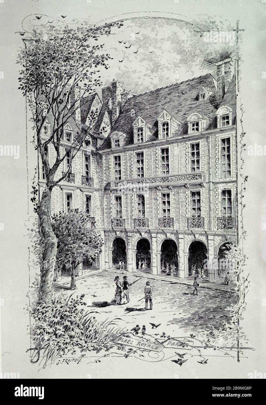 ROYAL PLACE Georges Fraipont (1873-1912). 'La Place Royale'. Dessin. Parigi, Maison de Victor Hugo. Foto Stock