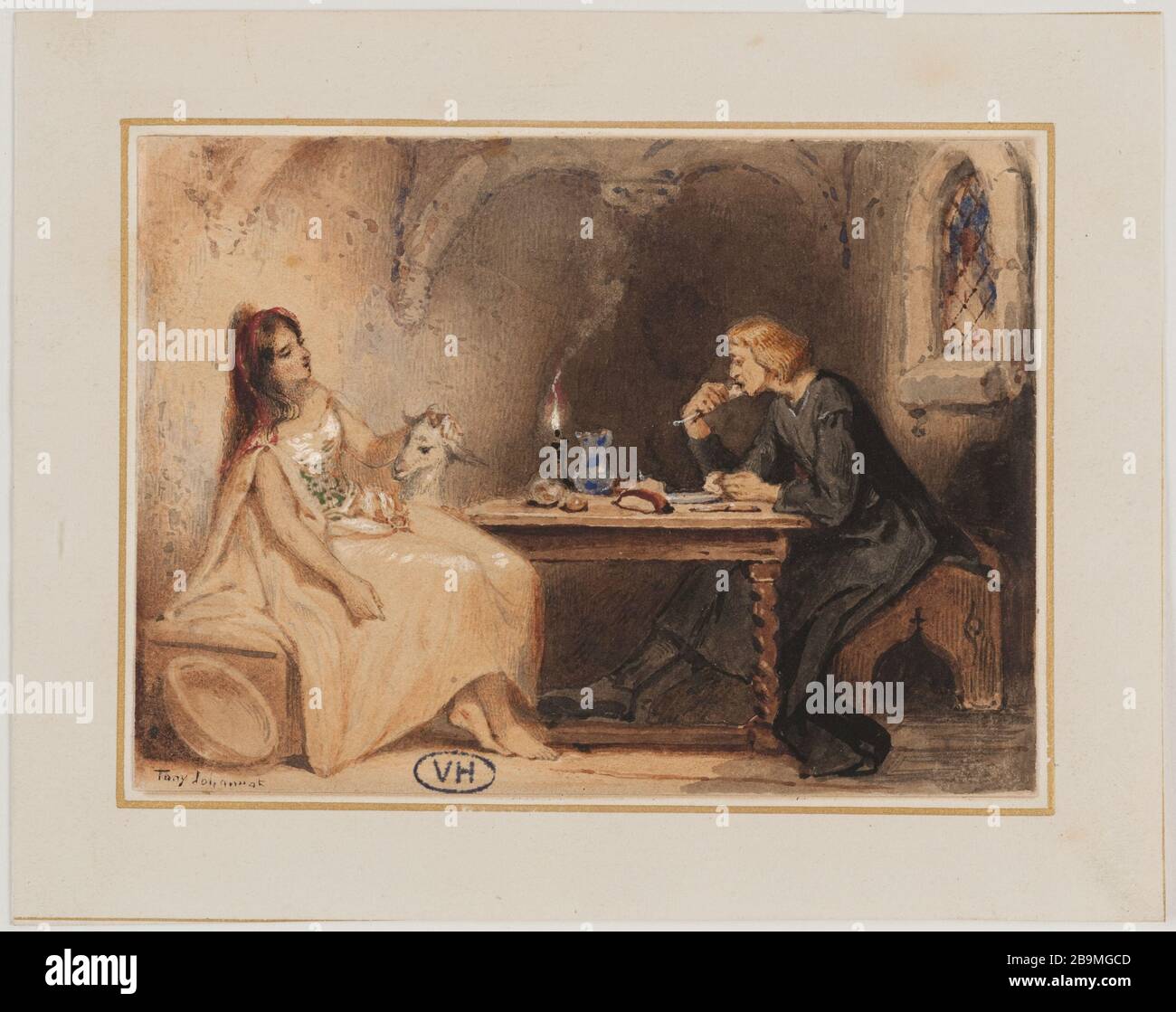 LO SMERALDO E GRINGOIRE Tony Johannot. 'La Esmeralda et Gringoire'. Aquarelle sur papier, 1836?. Parigi, Maison de Victor Hugo. Foto Stock