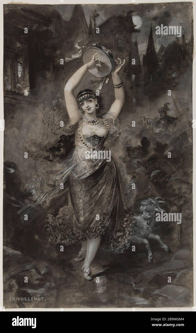 Esmeralda ballare André-Charles Voillemot. 'Esmeralda dansant'. (Notre-Dame de Paris). Lavis et gouache sur papier. 1836. Parigi, Maison de Victor Hugo. Foto Stock
