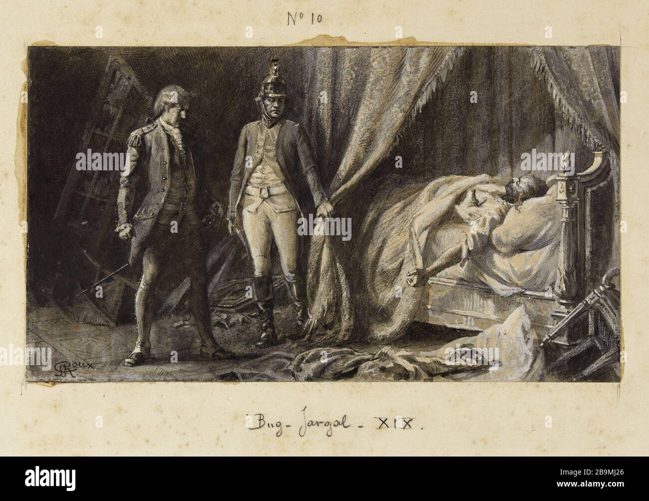 Leopold scopre il suo zio assassinato George Roux (Alexandre-Georges Roux, dit). Léopold découvre figlio oncle assassiné. Crayon, encre et gouache sur papier monté sur cartone. 1890. Parigi, Maison de Victor Hugo. Foto Stock