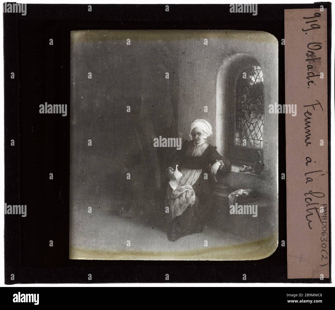 Collezione Dutuit. Dipinti olandesi. Ostade, femmina letteralmente gambe Eugène et Auguste Dutuit. Sbucciature di peinture. Adrian van Ostade (1610-1685). 'Femme à la lettre'. Plaque de Projection noir et blanc. 1900-1930. Fotografie di Jacques-Ernest Bulloz (1858-1942). Musée des Beaux-Arts de la Ville de Paris, Petit Palais. Foto Stock