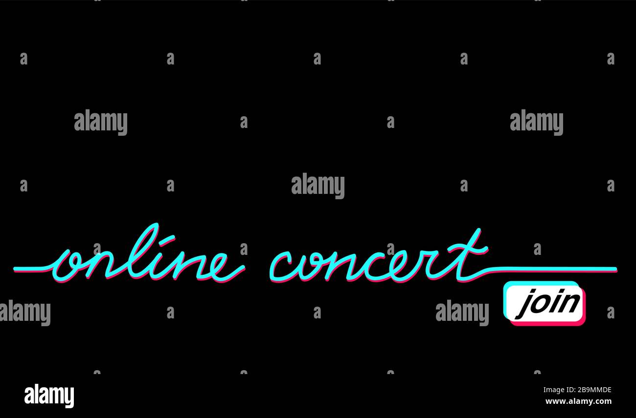 Online concerto banner web nero, sfondo con tiktok colori. Illustrazione Vettoriale