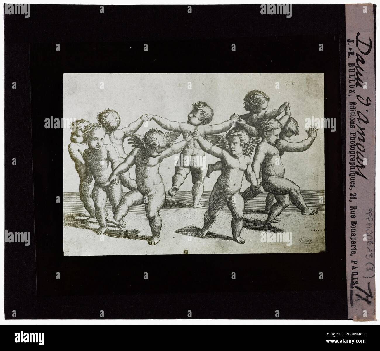 Marc Raimondi. Danza d'amore Marc-Antoine Raimondi (1480 - Vers 1534). 'danse d'amours'. Plaque de Projection noir et blanc. 1900-1930. Fotografie di Jacques-Ernest Bulloz (1858-1942). Musée des Beaux-Arts de la Ville de Paris, Petit Palais. Foto Stock