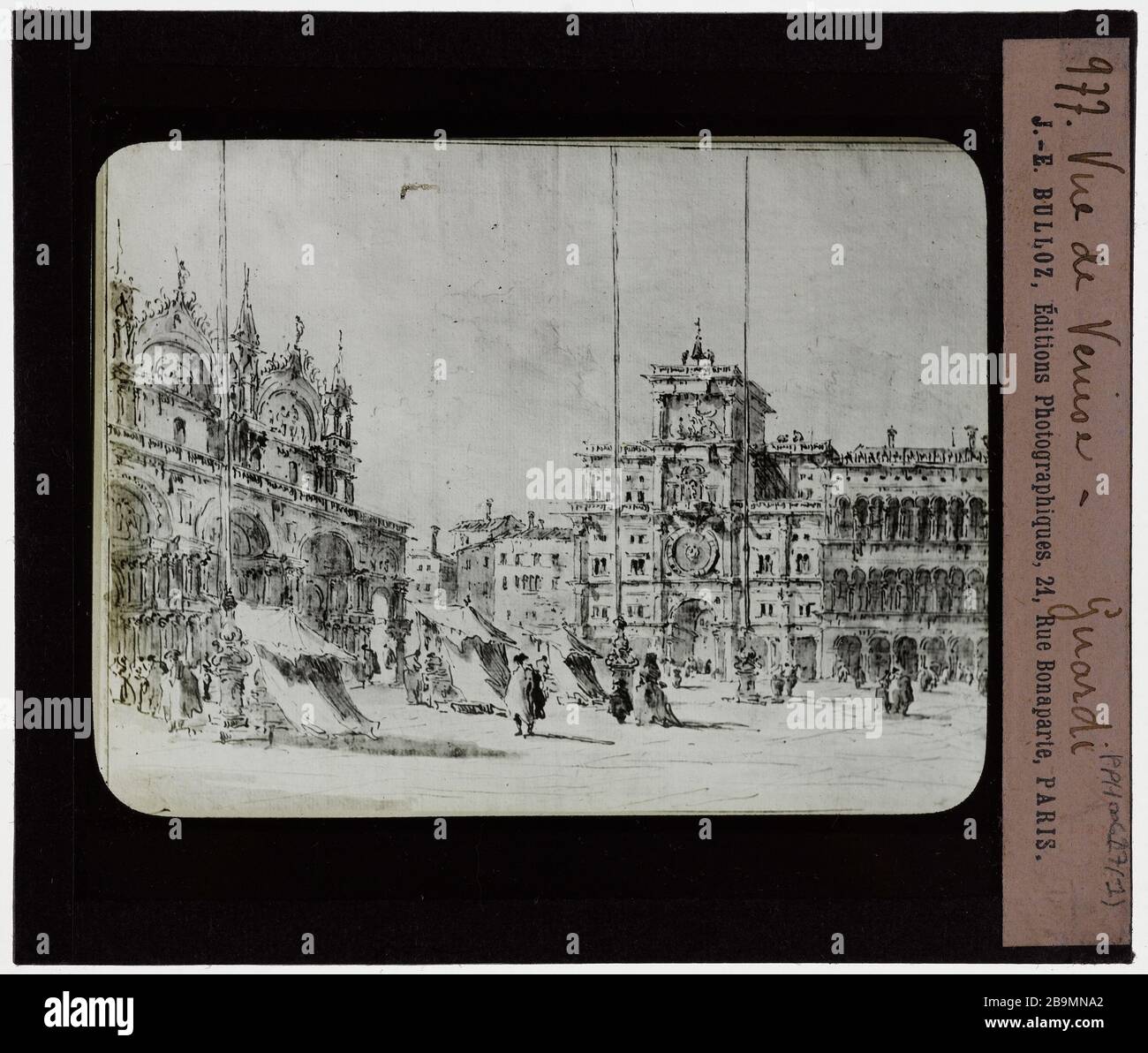 Disegni Dutuit. Guardi Venezia vista Dessins Dutuit. Francesco Guardi (1712-1793). "Vue de Venise". Plaque de Projection noir et blanc. 1900-1930. Fotografie di Jacques-Ernest Bulloz (1858-1942). Musée des Beaux-Arts de la Ville de Paris, Petit Palais. Foto Stock