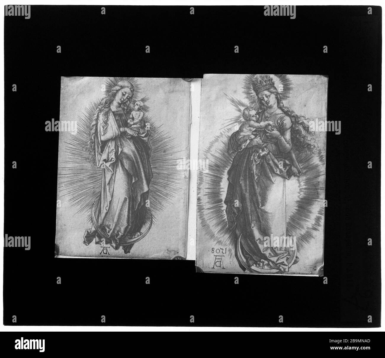 Ultimo. La Beata Vergine Albrecht Dürer (1471-1528). 'La sainte Vierge'. Plaque de Projection noir et blanc. Photographie de Jacques Ernest Bulloz (1858-1942), 1900-1930. Musée des Beaux-Arts de la Ville de Paris, Petit Palais. Foto Stock