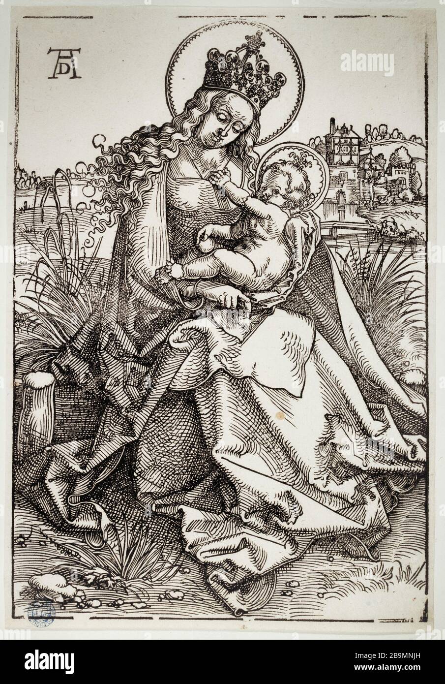 La Vergine e il Bambino su una banca erbosa (app Bartsch. 17) Hans Baldung (Grien, 1484-1545). La Vierge et l'Enfant Jésus sur un banc de gazon (app Bartsch. 17). 1505-1510. Musée des Beaux-Arts de la Ville de Paris, Petit Palais. Foto Stock