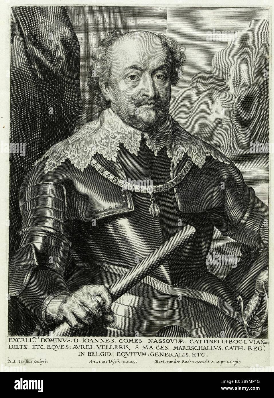 Recueil Debois. Nassau-Siegen, Comte de (Hollstein 27) Antoine Van Dyck (1599-1641). Nassau-Siegen, Comte de (Hollstein 27), extrait du recueil Debois. Eau-forte, burin sur papier, 1634-1636. Foto Stock