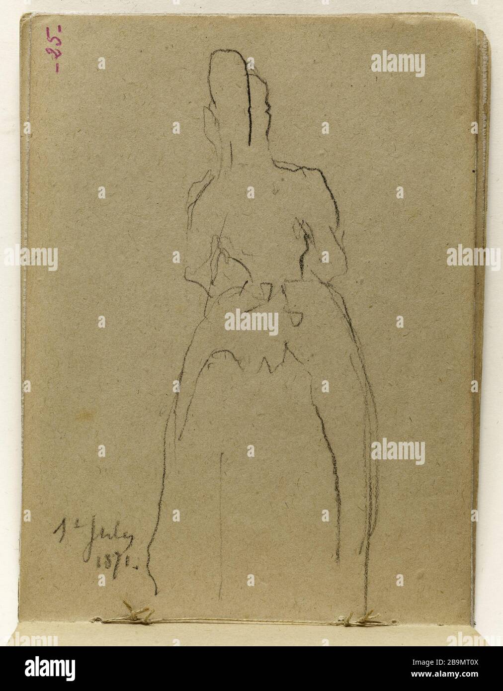 Studio donna in piedi (p. 25 del pattino). Jean-Baptiste Carpeaux (1827-1875). Etude de femme debout (p. 25 du carnet de croquis). Dessin, 1871. Musée des Beaux-Arts de la Ville de Paris, Petit Palais. Foto Stock