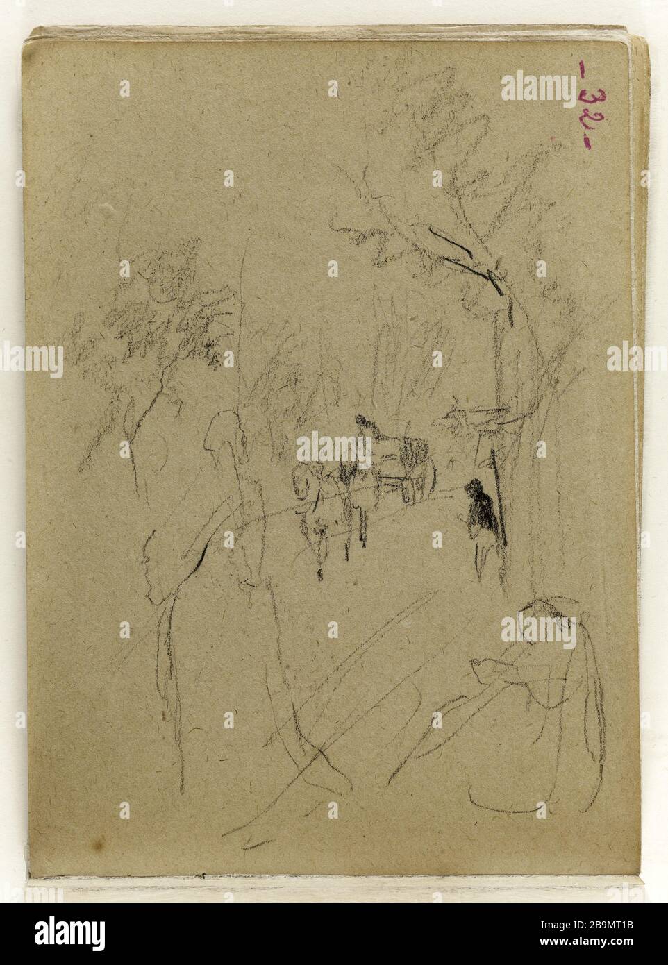 Cavallo auto in un paesaggio (p. 32 del pattino). Jean-Baptiste Carpeaux (1827-1875). Voiture à cheval dans un paysage (p. 32 du carnet de croquis). Dessin, 1871. Musée des Beaux-Arts de la Ville de Paris, Petit Palais. Foto Stock