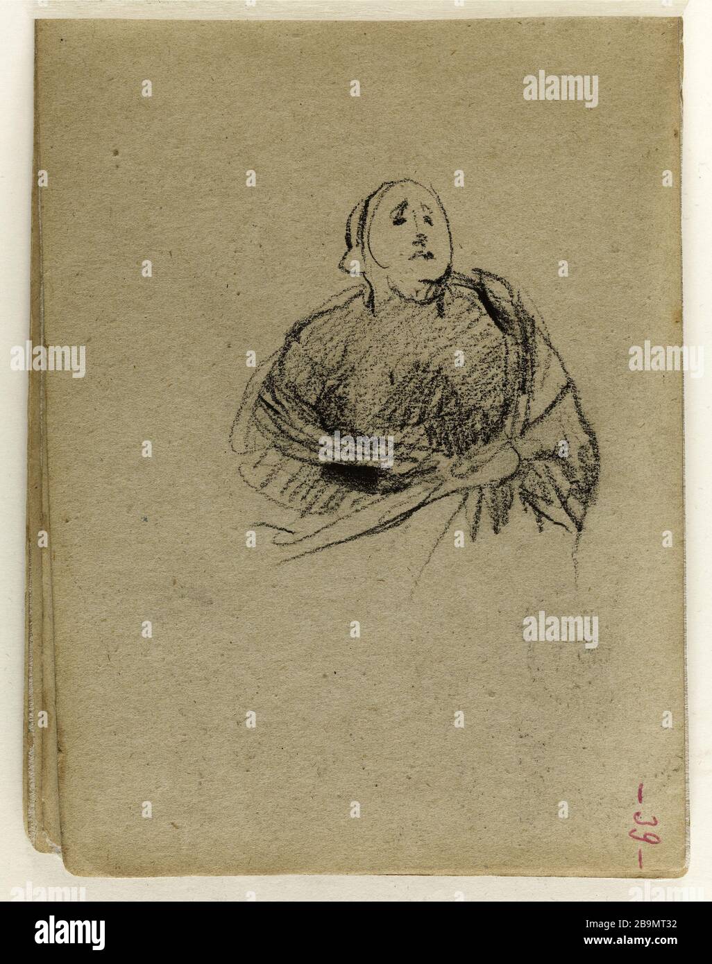 Busto di donna che indossa una sciarpa e un cappuccio (p. 38 del pattino). Jean-Baptiste Carpeaux (1827-1875). Buste de femme portant un châle et une coiffe (p. 38 du carnet de croquis). Dessin, 1871. Musée des Beaux-Arts de la Ville de Paris, Petit Palais. Foto Stock