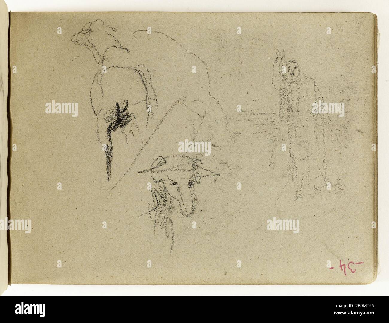 Studio di due pecore e di un soldato (p. 34 del pattino di schizzo). Jean-Baptiste Carpeaux (1827-1875). Etude de deux moutons et d'un soldat (p. 34 du carnet de croquis). Dessin, 1870. Musée des Beaux-Arts de la Ville de Paris, Petit Palais. Foto Stock