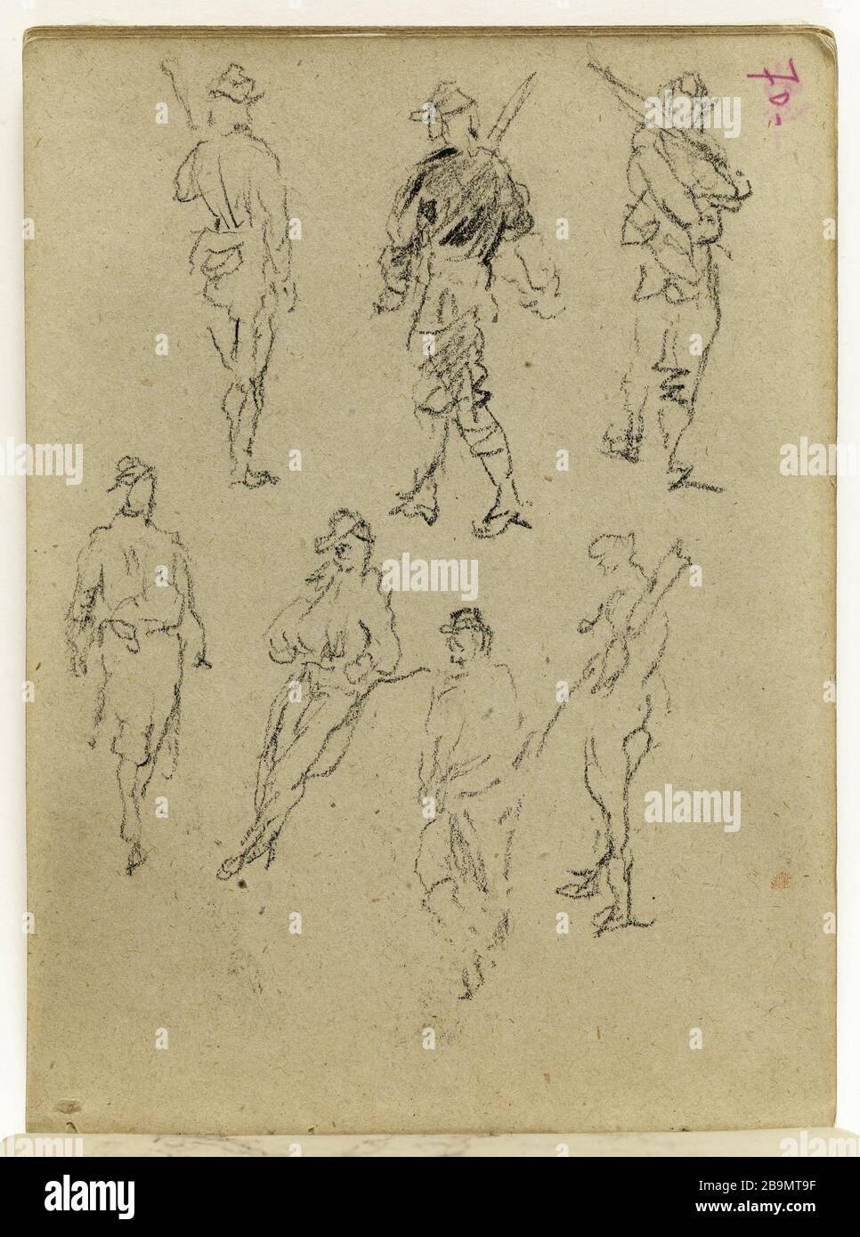 Studiare i soldati (p. 70 del pattino). Jean-Baptiste Carpeaux (1827-1875). Etude de soldats (p. 70 du carnet de croquis). Dessin, 1870. Musée des Beaux-Arts de la Ville de Paris, Petit Palais. Foto Stock