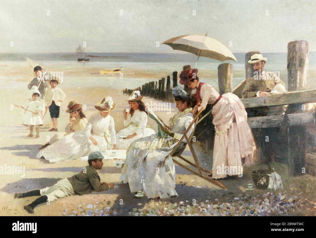 SULLE RIVE DEL BOGNOR REGIS 1887 dipinto della famiglia William Halford di Alexander Rossi Foto Stock